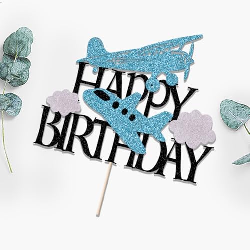 Airplane Happy Birthday Cake Topper,Airplane Travel Themed Party Decorations for Kids Birthday Party,Kids Plane Theme Party Baby Shower