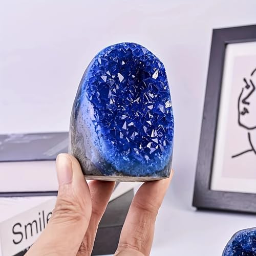 200-700g Selected Raw Geode Quartz Cluster Home Feng Shui Ornaments Energy Stone Healing Tools Meditation Feng Shui Decoration,Stone Display Piece, Mineral Specimen (Blue, 500-600g)
