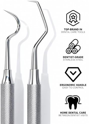 G.CATACC Dental Tool, Metal Dental Pick, Stainless Steel Tooth Scraper Plaque Tatar Remover for Teeth Cleaning Oral Care Hygiene Kit for Home Use - with Case