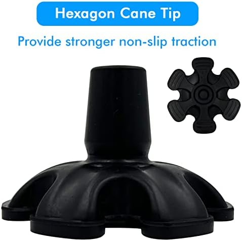 XSL Cane Tips - 3/4 Inch Replacement - Heavy Duty Rubbers Self Standing 6 Support Feets Base Replacement Walking Canes, Walking Sticks, Folding Canes - 6 Prong Rubber Cane Foot Pad (Black)