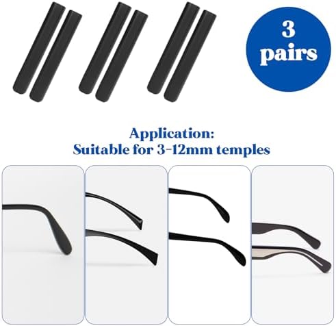 Ymapinc 3 Pairs Silicone Glasses Ear Cushion Grip, Non Slip Soft Silicone Eyeglass Temple Sleeves Cover, Ear Pads for Secure Fit