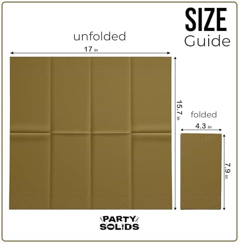 Party Solids Gold Dinner Napkins Disposable 8" x 4" Folded - 40 Pcs 2 Ply Gold Napkins Disposable Paper Guest Towels for Bathrooms, Dinners, Everyday Parties & Party Supplies