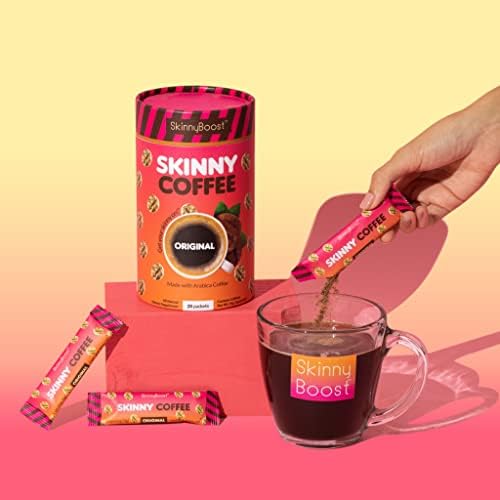 Skinny Boost Instant Skinny Coffee Sticks (Unflavored) - Made with Arabica Coffee Beans, Garcinia Cambogia, Green Tea Extract, B Vitamins, Fiber and Prebiotics –Sugar Free-Keto Friendly (28 Packets)