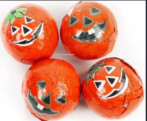 Halloween Crispy Milk Chocolate Pumpkin Balls, Foil Wrapped Jack-O-Latern Foils, Kosher, 1 Lb. - Approx. 100 Pcs.