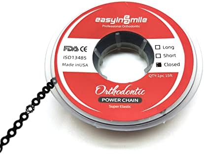 SNAWOP Dental Orthodontic Power Chain Multicolor Spool Elastic Rubber Bands for Teeth Braces (Closed, Black)