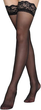 Thigh High Stockings Lace Top, Women's Semi Sheer Sexy Stay Up Halloween Lingerie Thigh High Stockings