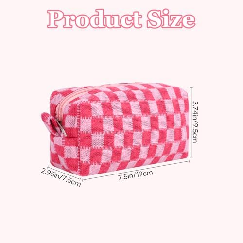 Sanitary Napkin Storage Bag Makeup Bag Set, Red Checkered Knit Design (2pcs Large & Small), Discreet Period Bag Pad Pouch, Small Pouch for Feminine Products, Tampon Holder for Purse Travel Use