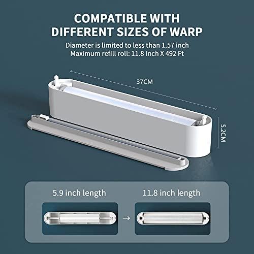 Refillable Magnetic Plastic Wrap Dispenser With Slide Cutter, Sturdy Food Cling Film Cutter, Press and Seal Wrap, 12" x 328' Roll BPA Free