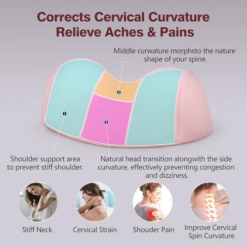 ComfortLife Small Neck Stretcher Pillow for Pain Relief, Medium Soft Cervical Traction Device Neck Mild Support Pillow Foam Cervical Neck Pillow for Tension Muscle Relax Relief (Pink)