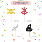 24pcs Pirate Cupcake Toppers, Pirate Birthday Cupcake Toppers, Nautical Sailing Skull Cupcake Picks for Baby Shower/1st Birthday Party Supplies