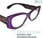2SeeLife Oversized Cateye Reading Glasses for Women – Medium–Wide Fit, Durable & Sturdy Frame, Trendy Premium Cateye Readers, Purple, +1.75