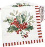 Gift Boutique 100 Count Christmas Berry Cocktail Napkins – Holiday Party Paper Napkins with Red Striped Border and Holly Berry Design for Winter Celebrations