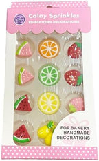 Homipooty 12pcs Fruit Slices Watermelon Strawberry Orange Pineapple Icing Decoration 17g/0.59oz Edible Summer Spring Fruit Sprinkles DIY for Cake Decorating, Cupcake Toppers,Ice Cream.