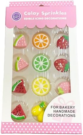 Homipooty 12pcs Fruit Slices Watermelon Strawberry Orange Pineapple Icing Decoration 17g/0.59oz Edible Summer Spring Fruit Sprinkles DIY for Cake Decorating, Cupcake Toppers,Ice Cream.