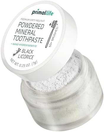 Primal Life Organics - Dirty Mouth Toothpowder, Tooth Cleaning Powder, Flavored Essential Oils with Natural Kaolin & Bentonite Clay, Good for 60+ Brushings, Organic, Vegan (Black Licorice, 0.25 oz)