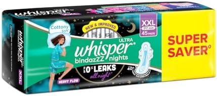 Whisper Ultra Night Sanitary Pads for Women, XL+ 15 (Pack of 3) Napkins