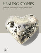 KALIFANO Pyrite Heart Cluster - High Energy Iron Piedra Pirita with Healing Properties (Information Card) Fools Gold Rock Reiki Crystal Carving Used for Increased Willpower and Manifestation