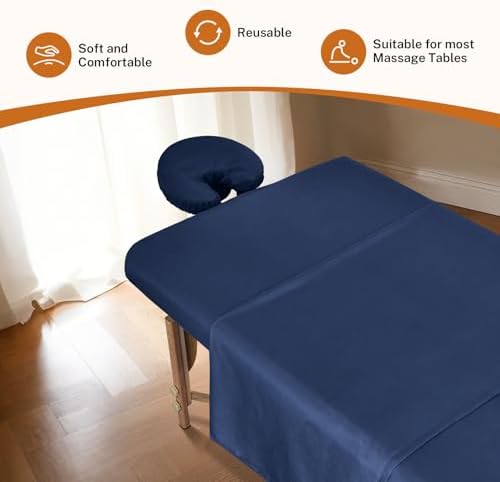 4 Sets Premium Microfiber Massage Table Sheets Set, 3 Piece Set Soft Massage Table Cover, Ultra-Light Massage Sheets Sets Include Flat Sheet, Fitted Sheet, and Fitted Face Rest Cover, Blue