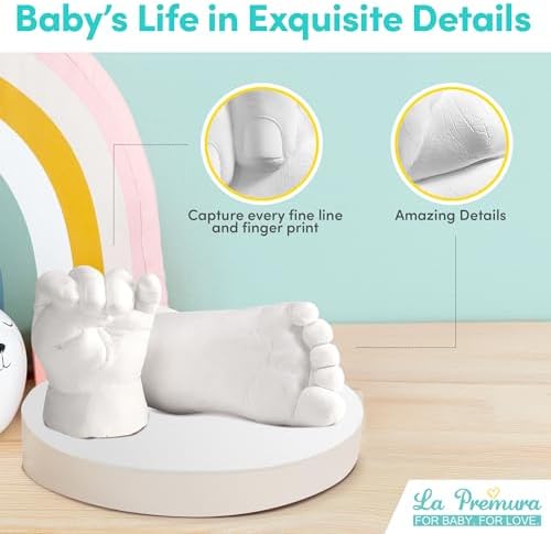 La Premura Baby Keepsake Hand Casting Kit with Shadow Box Frame - Plaster Hand Mold Baby Casting Kit for Infant Hand & Foot Molding, Perfect First Birthday, Christmas & Newborn Gifts