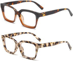 REAVEE 2 Pack Oprah Style Oversized Reading Glasses for Women Men Blue Light Blocking, Ladies Stylish Retro Square Large Computer Readers (Leopard/Tea Leopard 2.0x)