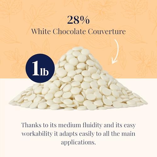 Cambie White Chocolate Couverture 28%, 1 Pound of White Chocolate Chips, European Style Couverture for Chocolatiers, Pastry Chefs, Home Bakers, and Professionals, 1 Pound