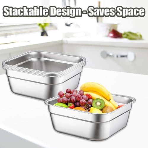Stainless Steel Washing Up Bowls, 2PCS Square Dish Tub - Fruit Vegetable Washing Basin for Sink, Large Kitchen Containers & Sturdy Dishpans for Home Use, 12"