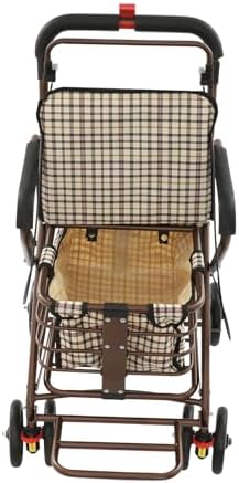 Foldable Shopping Cart with Seat for Seniors - 4 Wheel Rollator Walker, Portable Shopping Trolley with Brakes, Large Basket & Adjustable Armrest, 220lbs Capacity (White Grid)