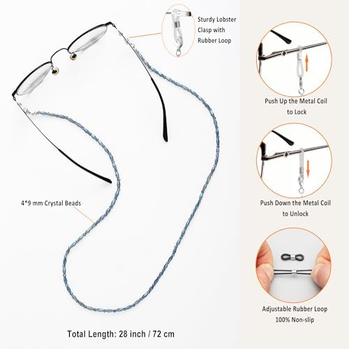 Glasses Chain for Women Eye Glasses Holders Around Neck Crystal Beaded Eyeglasses Strap Eyeglass Chain for Women