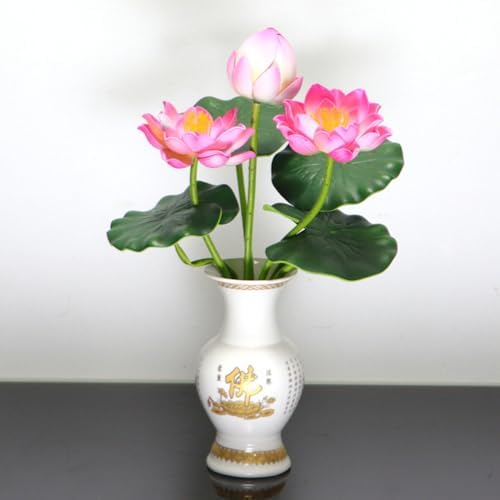 2Pcs Artificial Lotus Flower Decor, 12.5inch 7 Head Water Lilies, Outdoor Pond Plants, Silk Artificial Flower Lotus, Household Living Room and Dining Table Decoration (Pink)