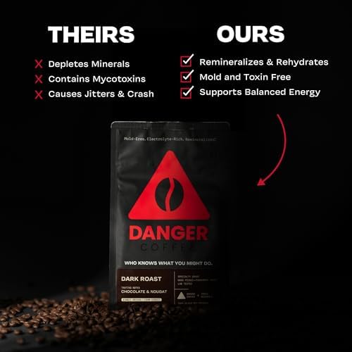 Danger Coffee by Dave Asprey, Remineralized, Mold Free & Lab Tested Ground Healthy Coffee, Dark Roast, 10.9 Ounce