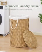 SETVSON Large Laundry Hamper Laundry Basket Round 34.3 Gal (130 L) Handwoven Wicker Laundry Baskets Rattan Laundry Basket with Laundry Bag Handles 2 Mesh Bags for Living Room Bedroom Natural