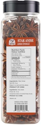 52USA Star Anise, 6oz – Whole Dried Star Anise Pods in Bottle, Aromatic Spice for Cooking, Baking, and Teas