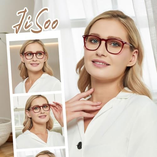 JiSoo Reading Glasses Women 2.0 Stylish Designer Readers 2.0, Womens Reading Glasses 2.0+ with Spring Hinge, Red