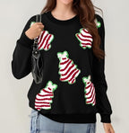 Aonoapll Women Sequin Christmas Sweatshirt Sparkly Santa Xmas Tree Shirt Long Sleeve Crew Neck Oversized Pullover Top