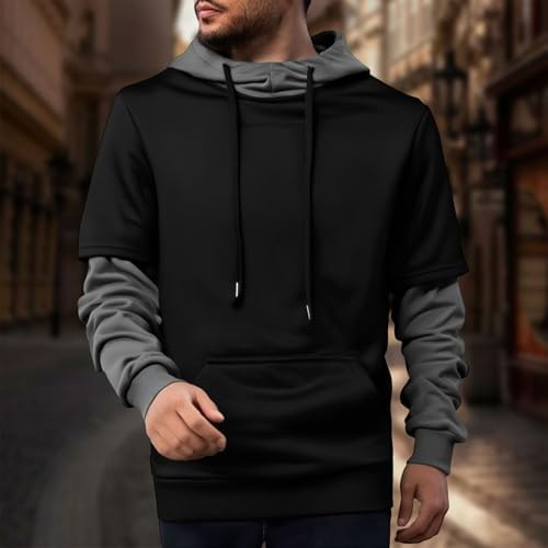 Men's Hoodies Novelty Color Block Pullover Slim Fit Long Sleeve Workout Hooded Sweatshirts Mock Neck Casual Fall Coat