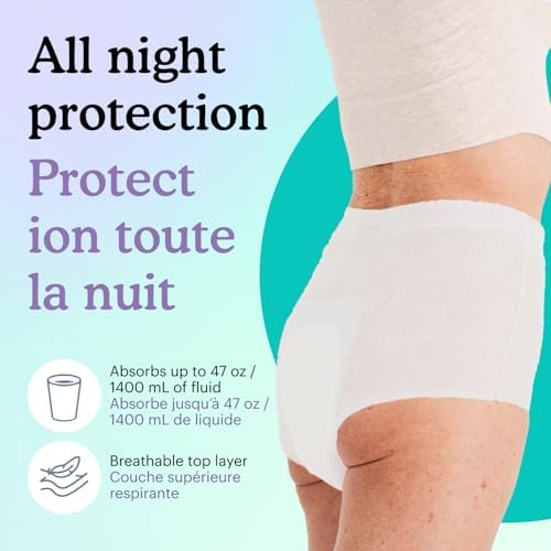 Because Overnight Absorbency Pull Ups - Adult Disposable Incontinence Underwear, Extra Absorbent Nighttime Briefs for Men and Women, White, XLarge, 20 Count