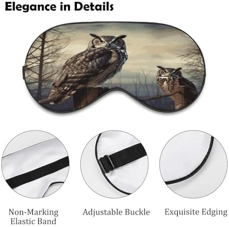 Owl Sitting Tree Fence Sleep Mask for Men & Women, Soft Breathable Sleep Eye Mask with Adjustable Elastic Strap, Night Blindfold for Travel Home Office Nap
