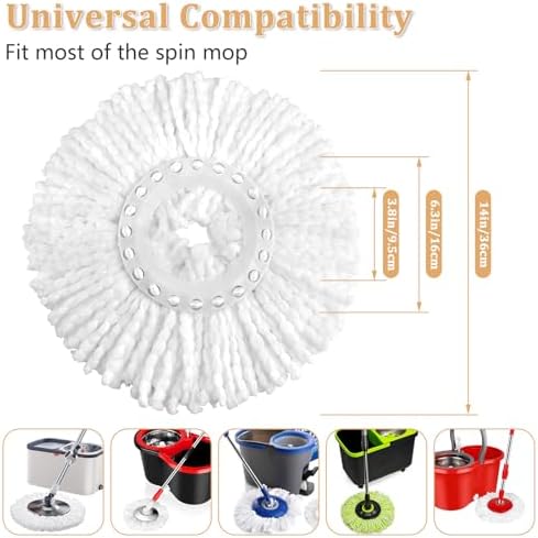 NICEMOVIC 5 Pack Spin Mop Replacement Head for 360° Spin Mop System, Round Shape Standard Universal Size Mop Head, Microfiber Spin Mop Refills Easy Cleaning and Machine Washable