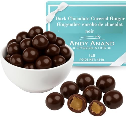 ANDY ANAND CHOCOLATIER Dark Chocolate Covered California Ginger - No Artificial Additives, Luxurious & Decadent Handcrafted Gourmet Chocolate Gift Box For Chocolate Lovers (1lb)