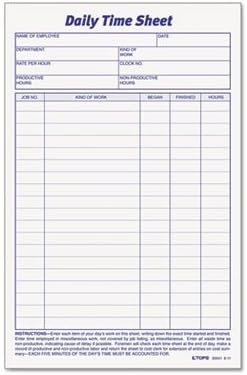 TOPS TOP30041 DAILY TIME AND JOB SHEETS, 6 X 9-1/2, 100/PAD, 2/PACKFull Carton Of:36 PK