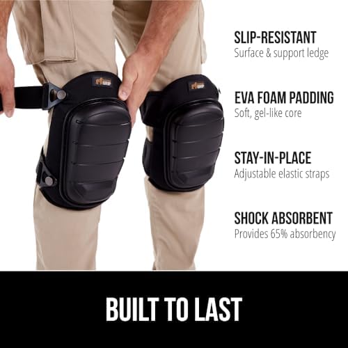 GORILLA GRIP® Knee Pads for Work, All Day Comfort Gel Cushion and Soft Foam for Men and Women, Slip Resistant Heavy Duty Hard Cap, Adjustable Straps for Flooring, Construction and Gardening, Black