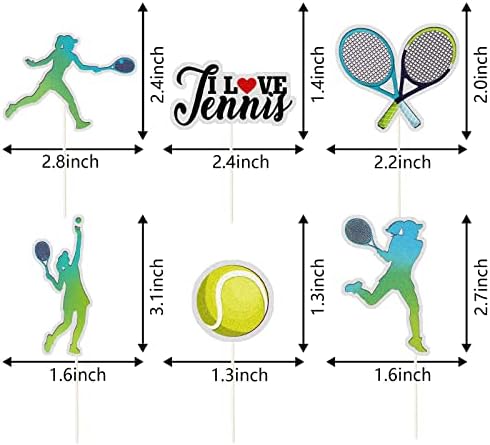Femade Tennis Collection Cupcake Toppers,Trophy,Tennis,I Love Tennis Sign, Funny Kit Ball games Cupcake Toppers, Sport Theme Party Supplies.18 Pcs