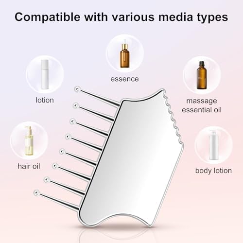 Metal Gua Sha Scalp Massage Tool - Multi-Edge Metal Head Massager & Scalp Scrubber, Portable Gua Sha Comb for Scalp, Face, Neck, Hand & Leg Care with Velvet Storage Pouch