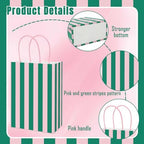 Whaline 36Pcs Pink Green Stripe Paper Bag Treat Bags with Handles Candy Goodie Bags for Birthday Baby Shower Wedding Party Favors Supplies
