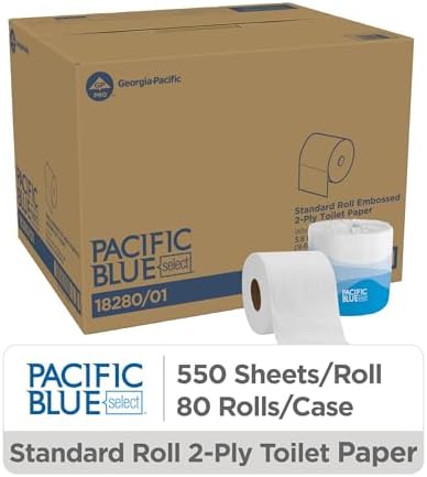 Pacific Blue Select Standard Roll 2-Ply Embossed Toilet Paper by GP PRO (Georgia-Pacific), 18280/01, 550 Sheet Per Roll, 80 Rolls Per Case