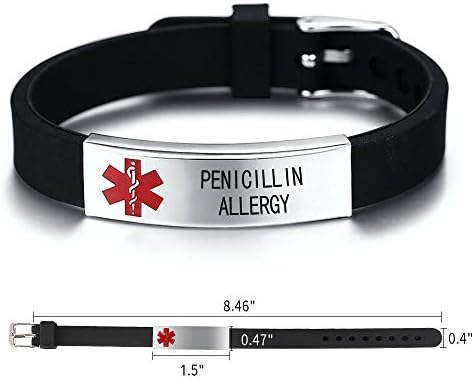 Medical Alert Customized ID Bracelet Free Custom Engraving Personalized Gift Adjustable Wristband for Men Women in Emergency First Aid