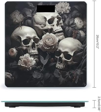 Digital Bathroom Scale for Body Weight Scale with Bright LCD Display, High Accuracy, Step-On Technology, Auto On/Off, Black and White Flowers and Skull Digital Scales, 400 Lbs /180kg