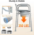 SOUNDFUSE 3 in 1 Bedside Commode Chair, Sturdy Dual-Crossbar Support, 350 Lbs Weight Capacity, Bedside Commode for Seniors with 7.5Qt Bucket, Portable Potty Chair for Adults, Silver