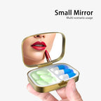 Small Pill Box Pill Case with Mirror Retro Pocket 2 Compartment Pill Holder for Purse or Pocket Bronze Portable Medicine Vitamin Container Fish Oil and Supplement Storage BPA-Free(Marble Butterfly)