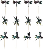 12PCS Dragonfly Cupcake Toppers ，Insect themed cake decoration，Baby bath cake decorations, summer garden decorations, for boys and girls birthday party decoration supplies